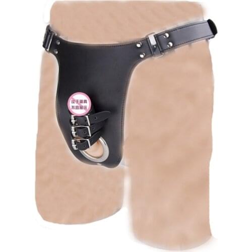 Leather Male Chastity Belt ,Confinement Jockstrap Harness,Three buckles Strap Penis Underwear,Sexy Lingerie for Men