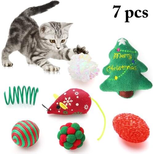 7pcs Christmas Cat Toy Set Cat Toys False Mice Mouse Cat Playing Interactive Pet Chew Toy for Cats Pet Toys Cat Supplies