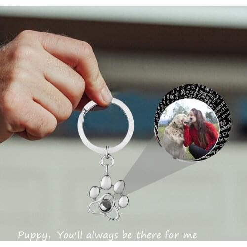 New 100 Languages I Love You Dog Paw Projection Keychain Pendant Personalized Custom Photo Key Ring Jewelry Romantic Memory Gift