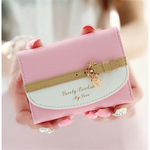 New Women Wallet Lovely Leather Envelope Clutch Wallet For Lady Princess Short Card Coin Holder Mini Purse Bag Handbag
