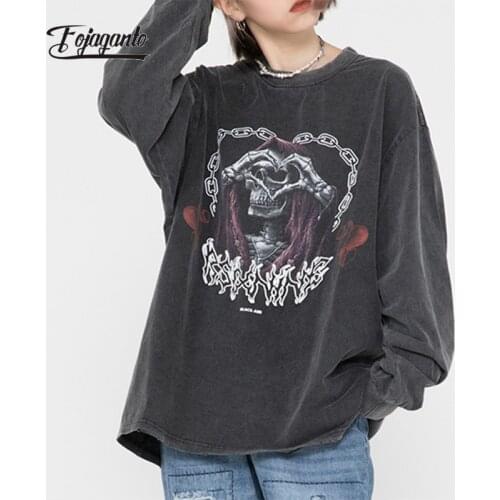 FOJAGANTO Autumn Mens Fashion Sweatshirts Hip Hop Retro Skeleton Finger Heart Print Pullover Oversize Loose Sweatshirts Male