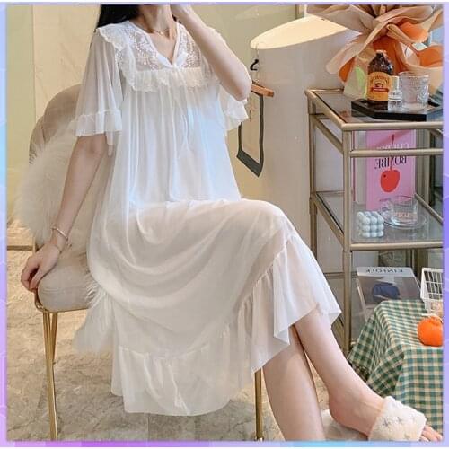 Sexy night dress womens Princess Sleepshirts Vintage Palace Style Lace Embroidered Nightgowns Nightdress Lounge Sleepwear