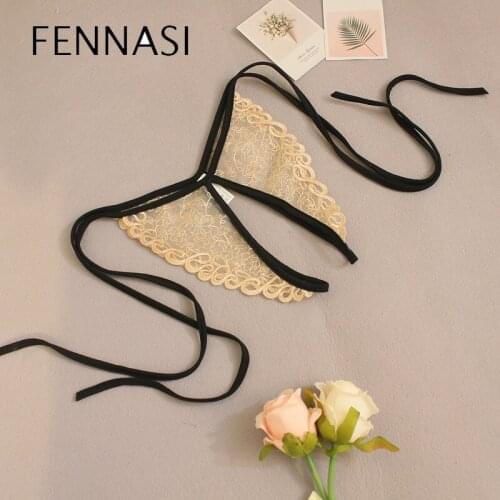 FENNASI Open File Sexy Underwear Exposed Hollow Lace Pants Transparent Strap Womens Costumes Midnight Hot Temptation