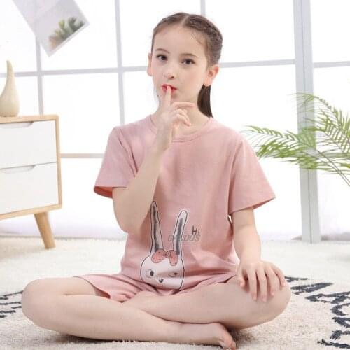 Boys Girls Pajamas New Summer Short Sleeve Childrens Clothing Sleepwear Cotton Pyjamas Sets For Teenager 100-170cm Kids Pajamas