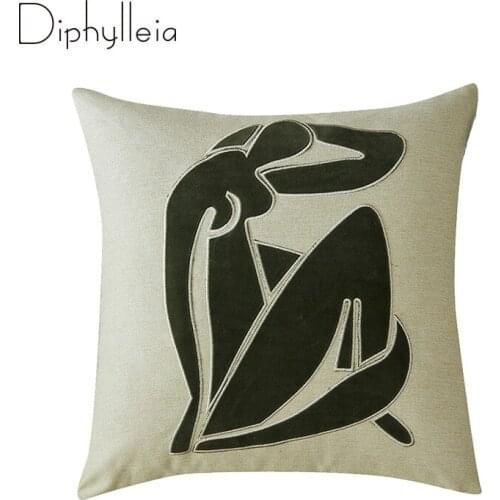 Diphylleia Modern Upholstery Cushion Covers Olive Green Naked Women Applique Pillow Case Living Room Sofa Office Luxury Coussins