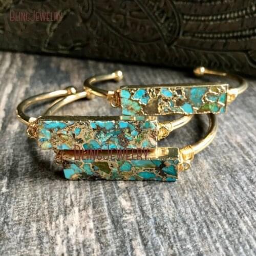 Raw Boho Chic Turquoises Bar Bangle Bracelet Cuff BM27803