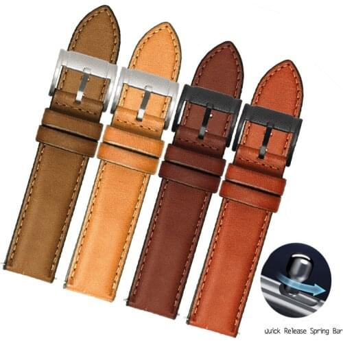 BEAFIRY Quick Release Watch Band 18mm 20mm 22mm Genuine Leather Strap Watchband Dark Brown Khaki Yellow for Men Women for