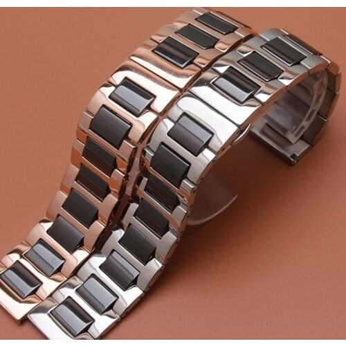 New Ceramic Watchbands solid links Watch Straps Bracelets stainless steel Rosegold wristwatches Accessories 16mm 18mm 20mm 22mm