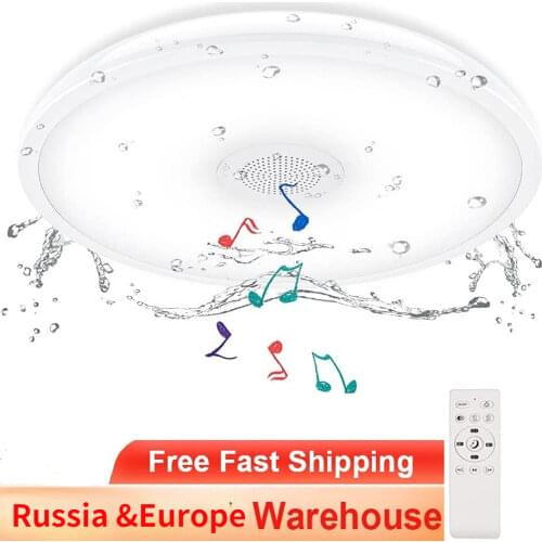 IP65 Waterproof Dimmable Ceiling Light Fixture 18W LED Music Ceiling Lamp with Bluetooth Speaker and Color Change for Bathroom
