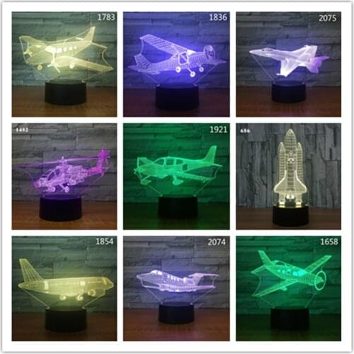 All Aircraft Shape Air Plane 3D Night Lamp Table Desk Light Kids Boys Birthday Gift 1pc 7/16 Color Change Illusion Drop Shipping