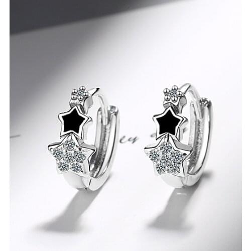 YH-ZL Ins ClearBlack Zircon Star Hoop Earrings For Women 925 Sterling Silver Earrings oorbellen 2019 New Trendy
