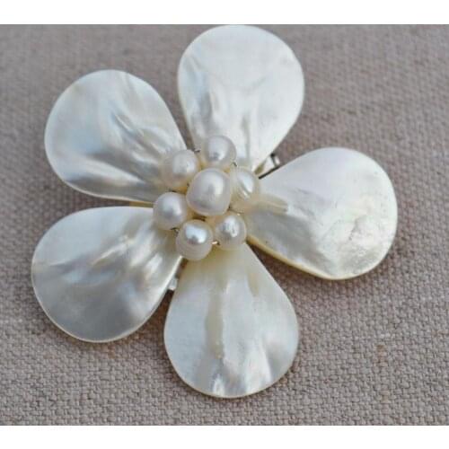 Elegant Flower Girl Gift Brooch,White Real Freshwater Pearl Shell Flower Brooch,Wedding Party Girlfriend Gift Flower Jewelry