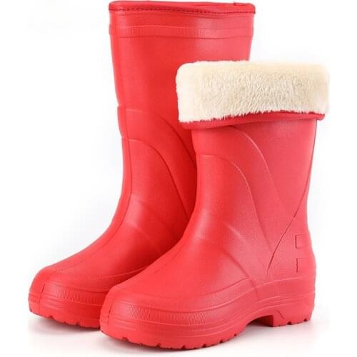 ComemorePlush Warm High Rain Boots Womens Antiskid Labor EVA Cotton Light Water Shoes Three Proof Protection Waterproof Shoes