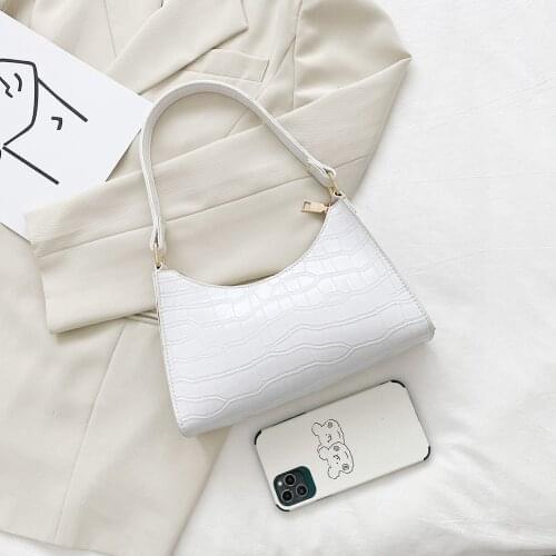 Retro Solid Color Zipper Hobos Underarm Bag Women PU Alligator Pattern Handbag Clutches Casual Purse Wallet Decoration