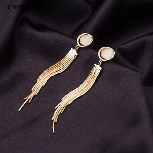 Womens 925 Silver Pin Earring Long Solid Round Tassel Korean Elegant Fashion Simple Personality Alloy Decoration Jewelry Gift