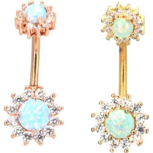 1Pc 14G 316L Surgical Steel Fire Opal Barbell Navel Ring Women Belly Piercing Nombril Jewelry Navel Piercing Belly Button Rings