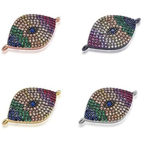 15*23mm Turkey Evil Eye crystal micro pave cz zircon cubic zirconia beads silver gold plated DIY charm bracelet connectors etf2