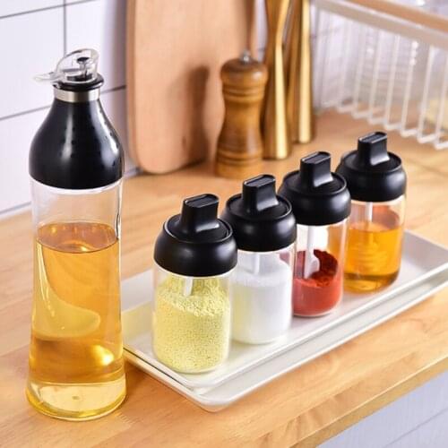 250ml High Borosilicate Glass Spice Jar Seasoning Condiment Salt Pepper Storage with Spoon Honey Stick Brush Lid Kitchen