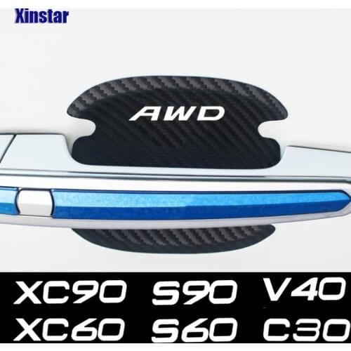 4pcs Carbon Fiber Car Door Handle Protection Sticker For Volvo S60 XC90 V40 V50 V60 V70 S80 S90 V90 C30 C70 XC70 XC60 XC40 AWD