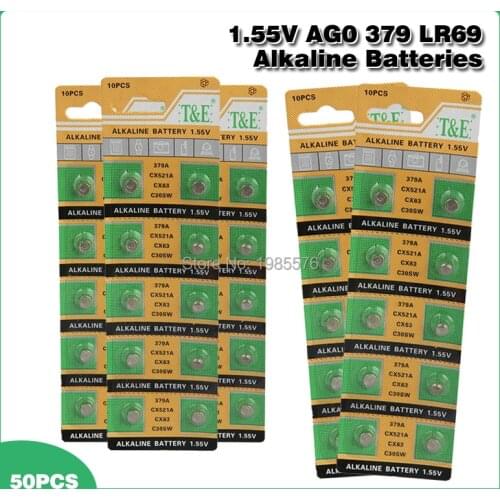 50Pcs Button Batteries 10mAh AG0 LR521 Alkaline Battery 379A SR521 379 618 SR63 521 SR521SW For Watch Zinc Manganese Battery