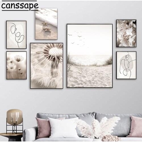 Abstract Line Poster Prints Dandelion Painting Beach Canvas Print Hay Wall Art Posters Nordic Wall Pictures Home Decoration