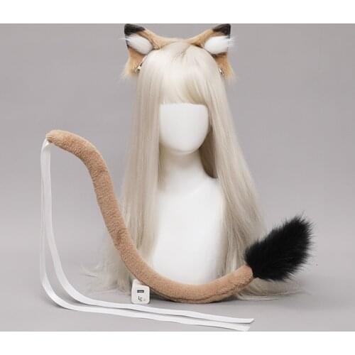 Anime Cosplay Props Cat Ears and Tail Set Cute Furry Animal Beast Ears Plush Furry Neko Tails Carnival Party Costume Fancy Dress
