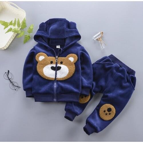 BibiCola 2020 New Autumn Winter Baby Girls boys Kids Warm Clothing Set Cartoon Thick Sweatshirt +pants 2 pc Girl Clothes Set