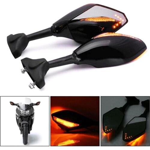2Pcs Side Mirrors Motorcycle Handlebar Mount Rearview Mirror with LED Turn Signal Lights Car Accessories