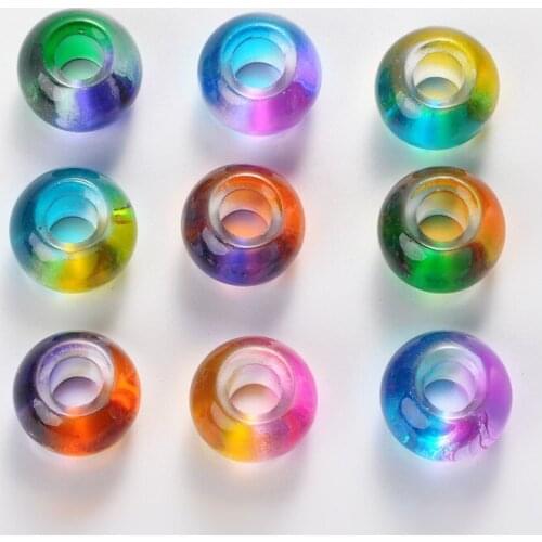 Pandahall 100 pc Spray Painted Glass Beads Large Hole Beads Two Tone Rondelle Mixed Color DIY Jewelry Finding Wholesale 15x10mm