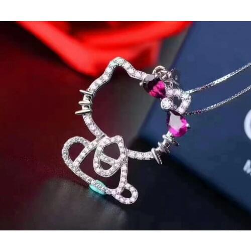 Natural red garnet Pendant natural gemstone pendant necklace 925 sterling silver Elegant Lovely hollow cat girl gift jewelery