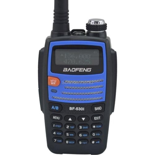 Color Blue baofeng BF-530I 136-174MHz & 400-520MHz Dual Band 5W/1W 128CH FM 65-108MHz with Free Earphone Portable Two-way Radio
