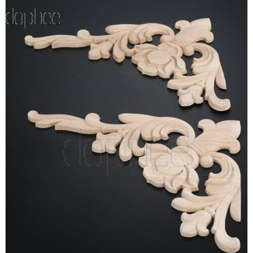 Dophee 1pc left/ right 28*18cm European style Woodcarving Corner Decal urniture Home Decorations Unpainted Applique