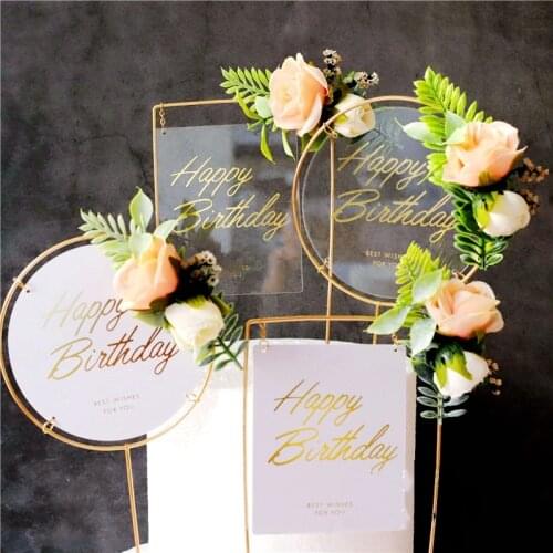 INS Flower Garland Metal Happy Birthday Cake Toppers Acrylic Dessert Cake Decoration Supplies Birthday Party Wedding Decor