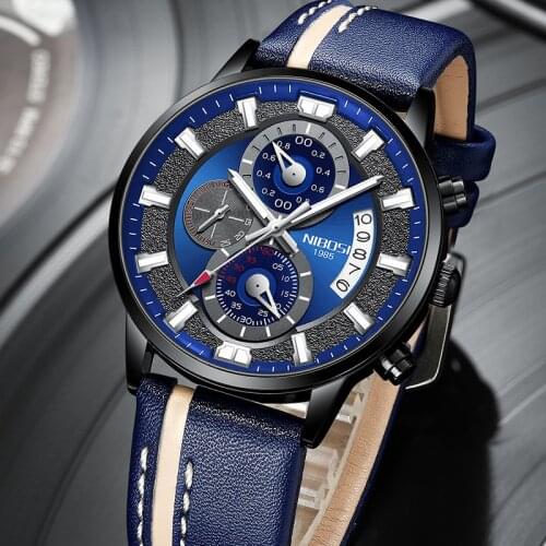 NIBOSI Reloj Classic Mens Watches Top Brand Luxury Military Watch Men Genuine Leather Waterproof Chronograph Relogio Masculino