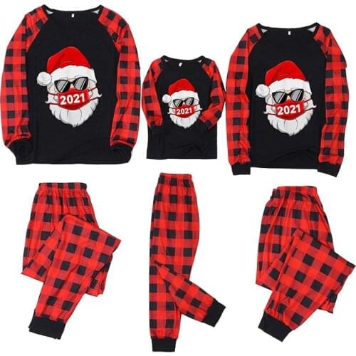 Santa Christmas Pijamas Set Family Look Matching Outfits Clothes Plaid Mommy And Me Pyjamas Nightwear Daddy Son Sleepwear 0-9Y