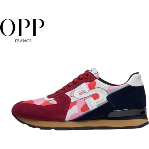 OPP Mens Shoes Fashion Lace-up camouflage Military Style Sneakers Genuine Leather Large Size Cherry Pink Casual Shoes