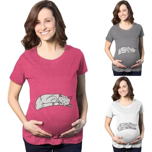 Cute Maternity Clothes Summer Clothes For Women Wear Trendy Cat Fashion Animal Print Short-sleeved T-shirt Ropa Embarazada