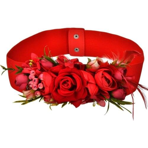 Fashion Women Elastic Wide Corset Belt For Women Glass Crystal Ceinture Ladies Thin Flower inlaid Belt Waist Girdle BW04