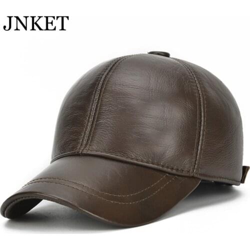 JNKET New Autumn Winter Men Cowhide Baseball Cap Earflaps Cap Snapbacks Hats Waterproof Windproof Sports Cap Casquette