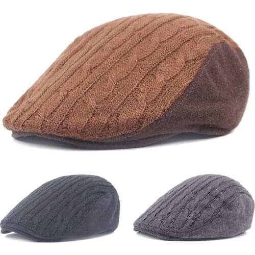 Men Knitted Winter Warm Newsboy Cap High Quality Driving Cabbie Berets Flat Hat HATCS0543