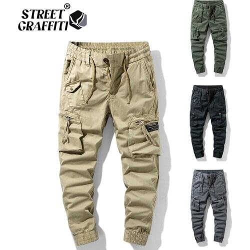 2021 New Spring Mens Cotton Cargo Pants Clothing Autumn Casual Fashion Elastic Waist Quality Pantalones Tipo Cargo Pants Men