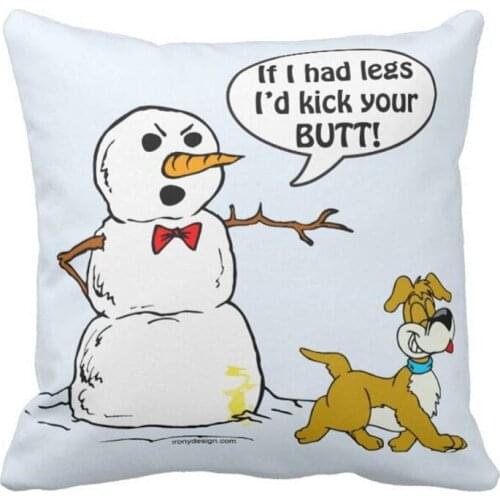 Dog Pees on Snowman Cartoon Throw Pillow case