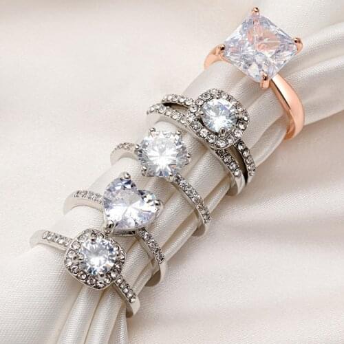 ZWC Sparkling Crystal Engagement Rings For Women White Cubic Zirconia Double Silver Color High Quality Female Ring Jewelry Gift