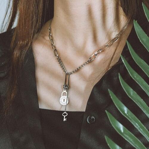 Key Lock Necklace For Men Women Teen eboys Girls Stainless Steel Vintage Trendy Punk Goth Hip Hop kpop Gothic Chain Necklace