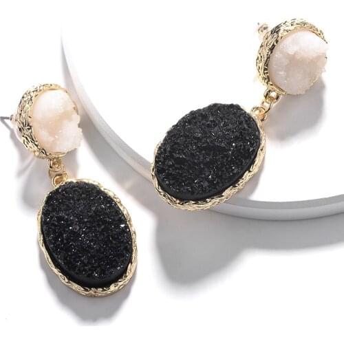 ZWPON 2020 Fall New Arrival Oval Resin Druzy Dangle Earrings for Women Geometric Round Faux Quartz Earrings Jewelry Wholesale
