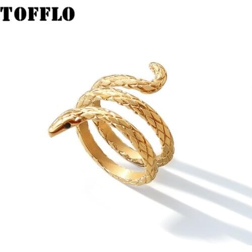 TOFFLO Stainless Steel Jewelry Ins Cool Wind Animal Around Snake Ring Female Hip Hop Punk Ring For Female BSA132