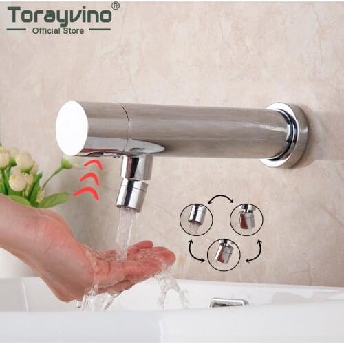 Torayvino Automatic Touch Free Sensor Bathroom Faucets Basin Sink Chrome Polished Faucet Wall Mounted Only Cold Water Tap