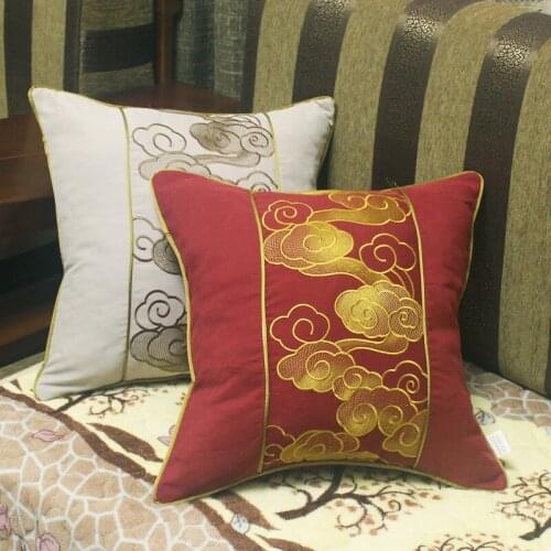 Embroidery Auspicious Clouds Cushion Cover Red Sky Blue Waist Pillowcase High-grade Luxxry Pillow Cover Home Sofa Decor Cover