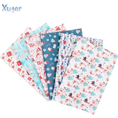 Xugar 22*30CM Christmas Snow Santa Claus Printed Faux Synthetic Leather Hair Accessories Clips,DIY Handmade Craft Materials