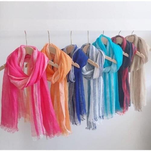 Japan Design Spring And Summer Thin Pure Linen Vertical Stripe Mens And Womens Scarves Long Shawl With Tassels
